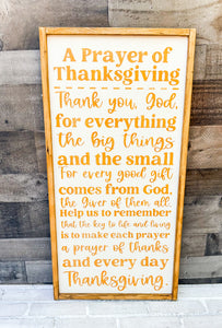 A Prayer of Thanksgiving Framed Sign