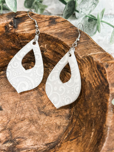 White Christmas Swirls Acrylic Teardrop Earrings