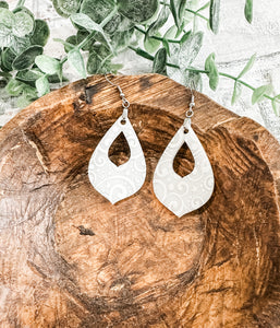 White Christmas Swirls Acrylic Teardrop Earrings