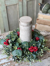 Load image into Gallery viewer, Harlequin Eucalyptus Candle Ring - Christmas Greenery - Winter Decor

