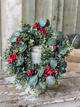 Load image into Gallery viewer, Harlequin Eucalyptus Candle Ring - Christmas Greenery - Winter Decor
