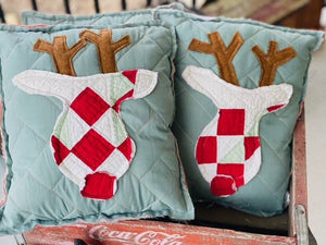 Handmade Christmas Reindeer Vintage Quilt Pillow