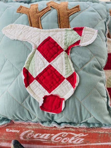 Handmade Christmas Reindeer Vintage Quilt Pillow