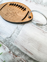 Load image into Gallery viewer, Personalized Football Bag Tag Wood Keychain
