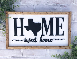 3D Personalized State Home Sweet Home Sign Farmhouse Framed Sign