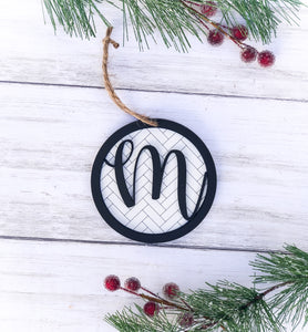 Personalized Monogram Herringbone Christmas Tree Ornament