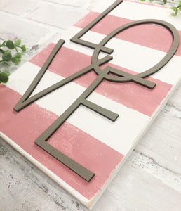 3D Modern LOVE Striped Rustic Wood Sign - Valentine's Day Decor