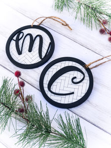 Personalized Monogram Herringbone Christmas Tree Ornament