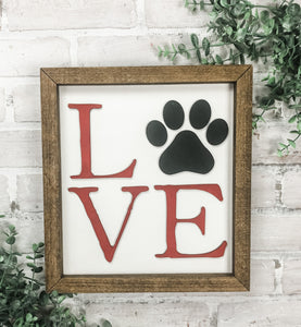 Love Dog Paw Print Rustic 3D Wood Framed Sign