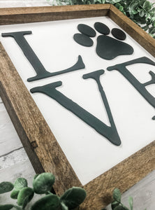 Love Dog Paw Print Rustic 3D Wood Framed Sign