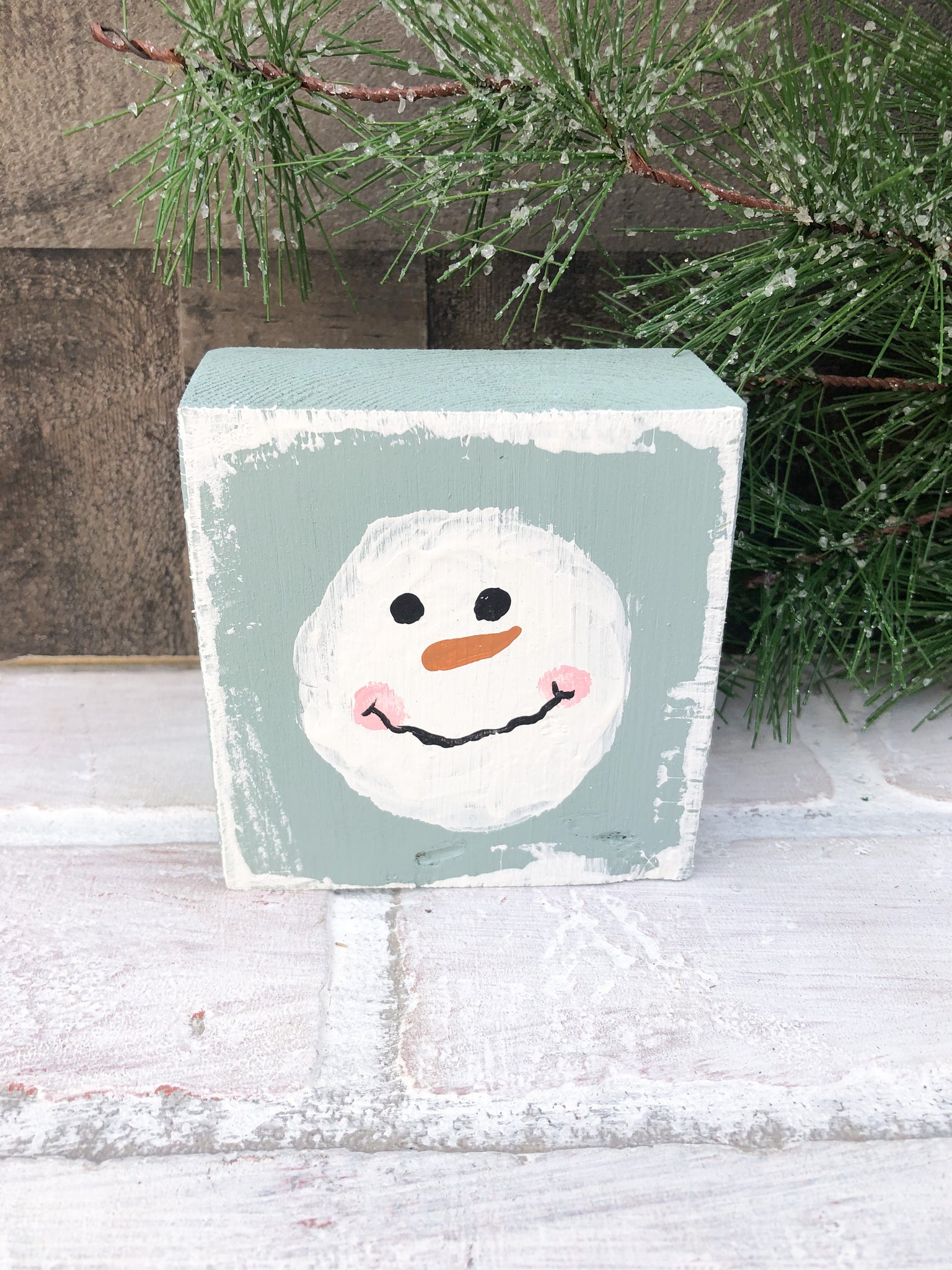 Hand Painted Snowman Mini Block Shelf Sitter - Tiered Tray Decor