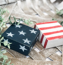 Load image into Gallery viewer, Patriotic Stars &amp; Stripes Mini Block Shelf Sitter Set - Tiered Tray Decor
