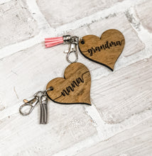 Load image into Gallery viewer, Mom/Grandma Wood/Acrylic Heart Tassel Keychain - Personalized Gift
