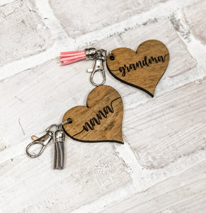 Mom/Grandma Wood/Acrylic Heart Tassel Keychain - Personalized Gift