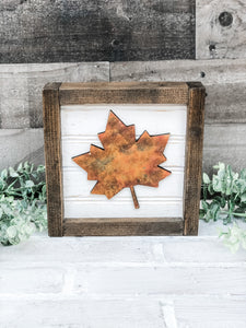 Framed Fall Leaf Shelf Sitter - Rustic Wood Sign