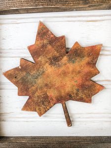 Framed Fall Leaf Shelf Sitter - Rustic Wood Sign