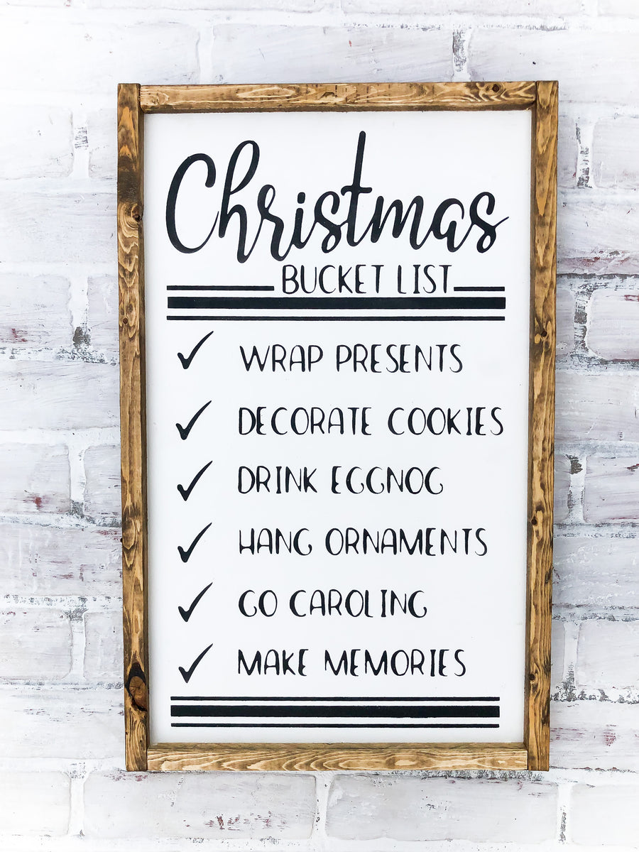 Rustic Framed Farmhouse Christmas Bucket List Sign - Winter Decor ...