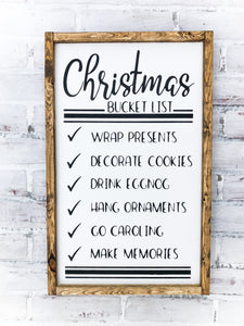 Rustic Framed Farmhouse Christmas Bucket List Sign - Winter Decor