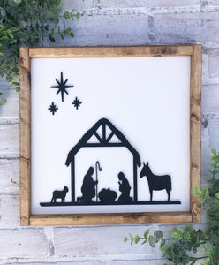 Nativity 3D Wood Framed Christmas Sign