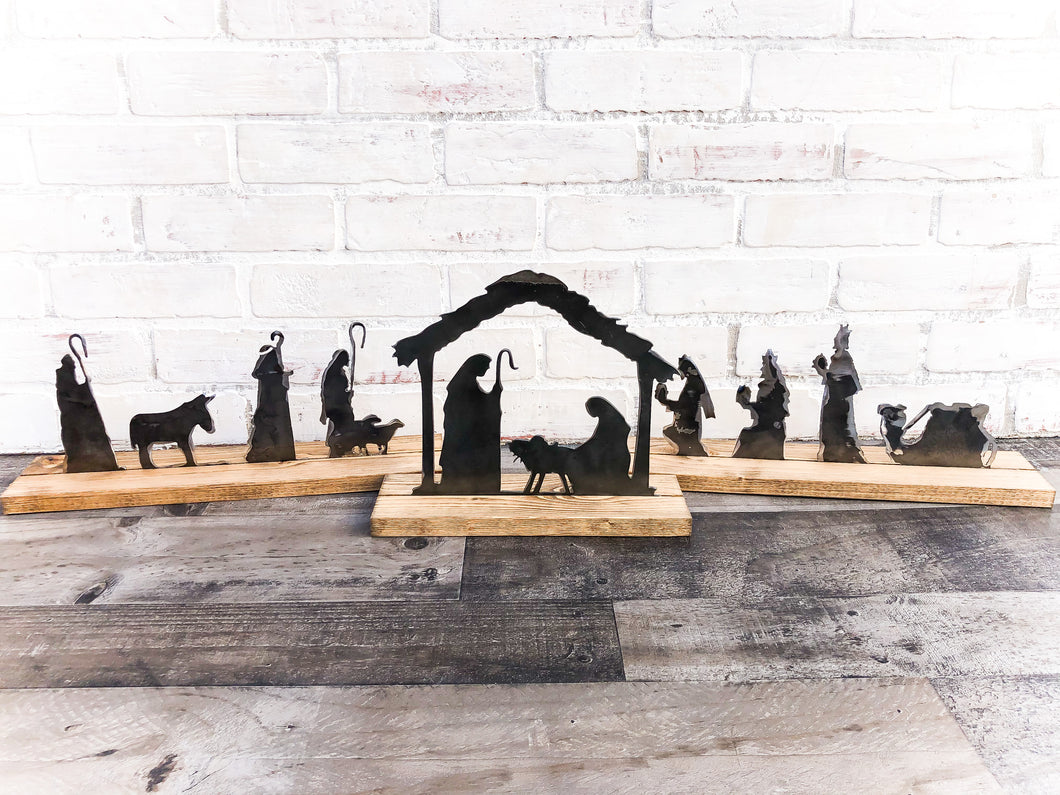 3 Piece Metal Nativity Shelf Sitter - Farmhouse Christmas Decor