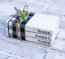 Load image into Gallery viewer, Home Sweet Home Wooden Book Stack - Housewarming Gift
