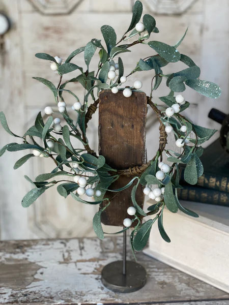 Snowberry Mistletoe Candle Ring - Christmas Greenery - Winter Decor