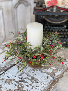 Winter Blaze Berry Candle Ring - Christmas Greenery - Winter Decor