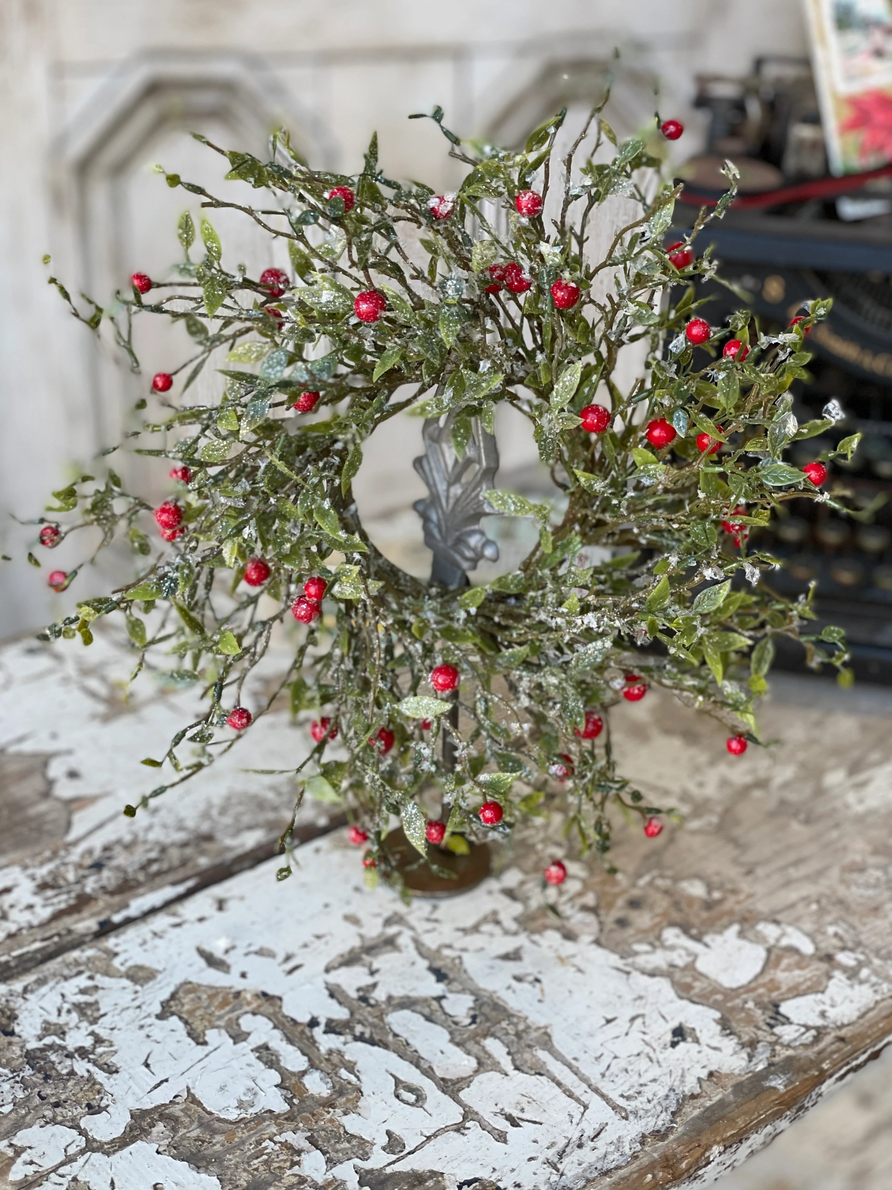 Winter Blaze Berry Candle Ring - Christmas Greenery - Winter