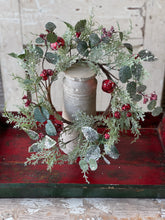 Load image into Gallery viewer, Blizzard Bliss Bells Candle Ring - Christmas Greenery - Winter Decor
