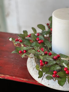 Holly Candle Ring with Berry - Christmas Greenery - Winter Decor