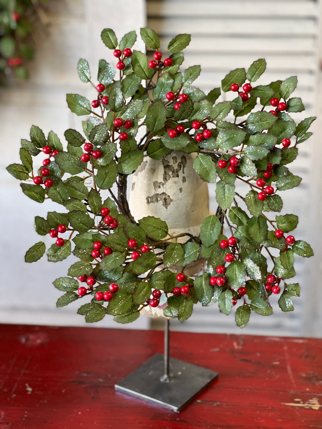 Holly Candle Ring with Berry - Christmas Greenery - Winter Decor