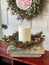 Load image into Gallery viewer, Holly Candle Ring with Berry - Christmas Greenery - Winter Decor
