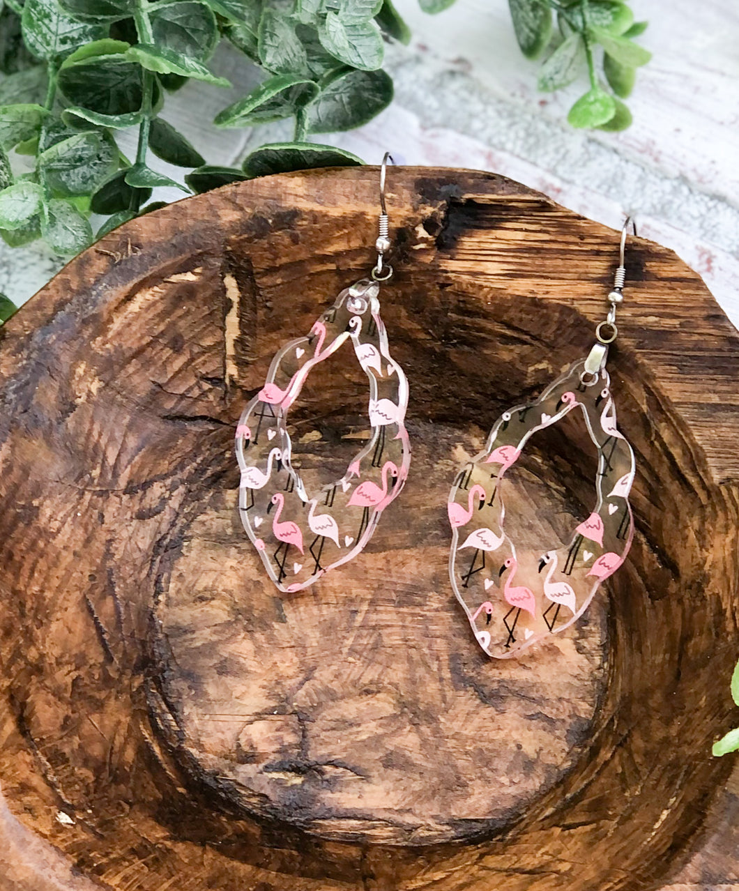 Flamingo Hearts Acrylic Earrings