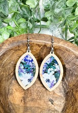 Load image into Gallery viewer, Blueberry Floral Acrylic &amp; Cherry Wood Inset Earrings
