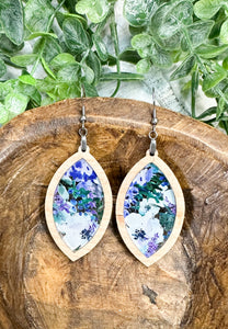 Blueberry Floral Acrylic & Cherry Wood Inset Earrings