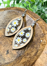 Load image into Gallery viewer, Daisies Floral Acrylic &amp; Cherry Wood Inset Earrings
