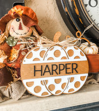 Load image into Gallery viewer, Personalized Family Pumpkin Leaning Sign
