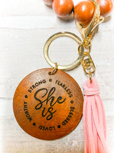 Load image into Gallery viewer, Beaded Tassel Wristlet Keychain - Wood Keychain - Gift - Inspirational
