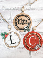 Farmhouse Initial Christmas Ornament - Merry Christmas