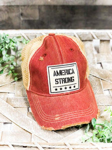 America Strong Distressed Trucker Hat - Baseball Cap