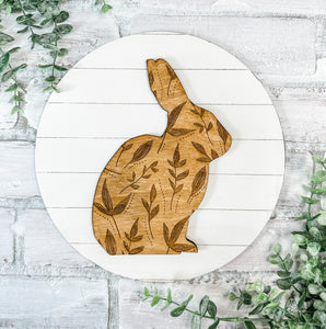 Floral & Shiplap Bunny Round Sign