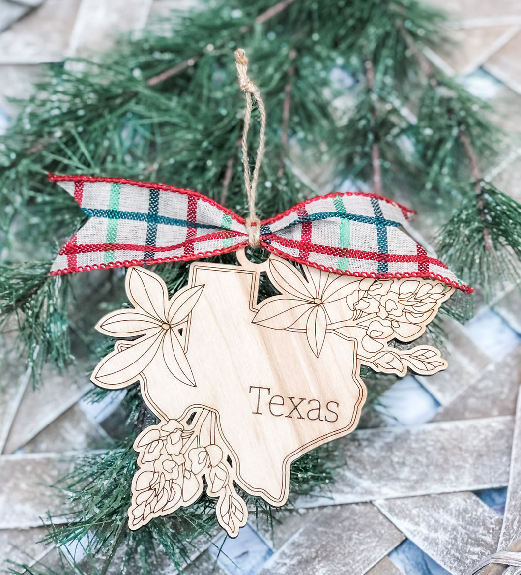 Floral State Christmas Ornament - Housewarming Gift