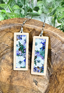 Blueberry Floral Acrylic & Cherry Wood Inset Earrings