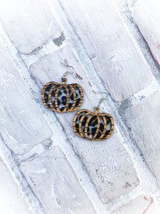Leopard Acrylic & Zebrawood Veneer Pumpkin Earrings