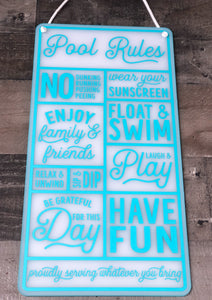 Pool Rules Acrylic Sign - Outdoor Decor