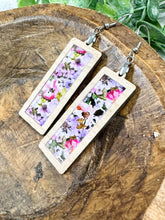 Load image into Gallery viewer, Watercolor Floral Acrylic &amp; Cherry Wood Inset Earrings
