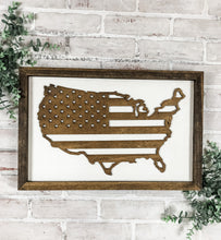 Load image into Gallery viewer, Natural USA Patriotic Framed Sign - Farmhouse Wall Decor
