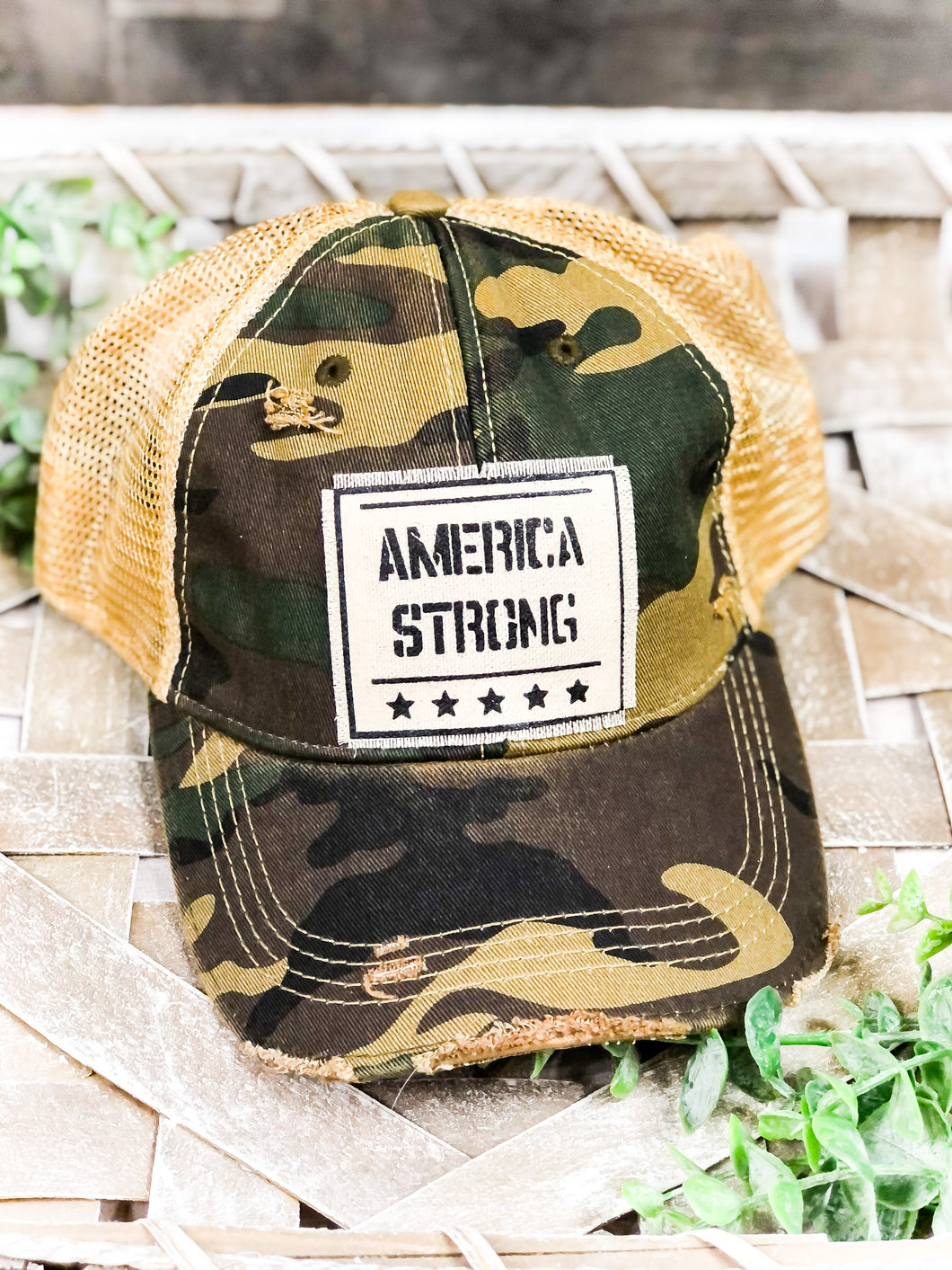 America Strong Distressed Trucker Hat - Baseball Cap